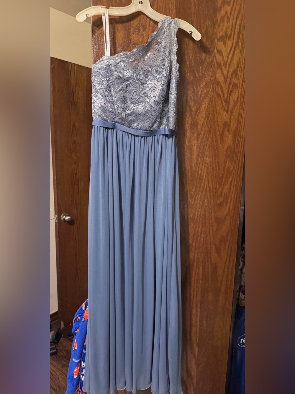 David’s Bridal Steel Blue Bridesmaid Dress
